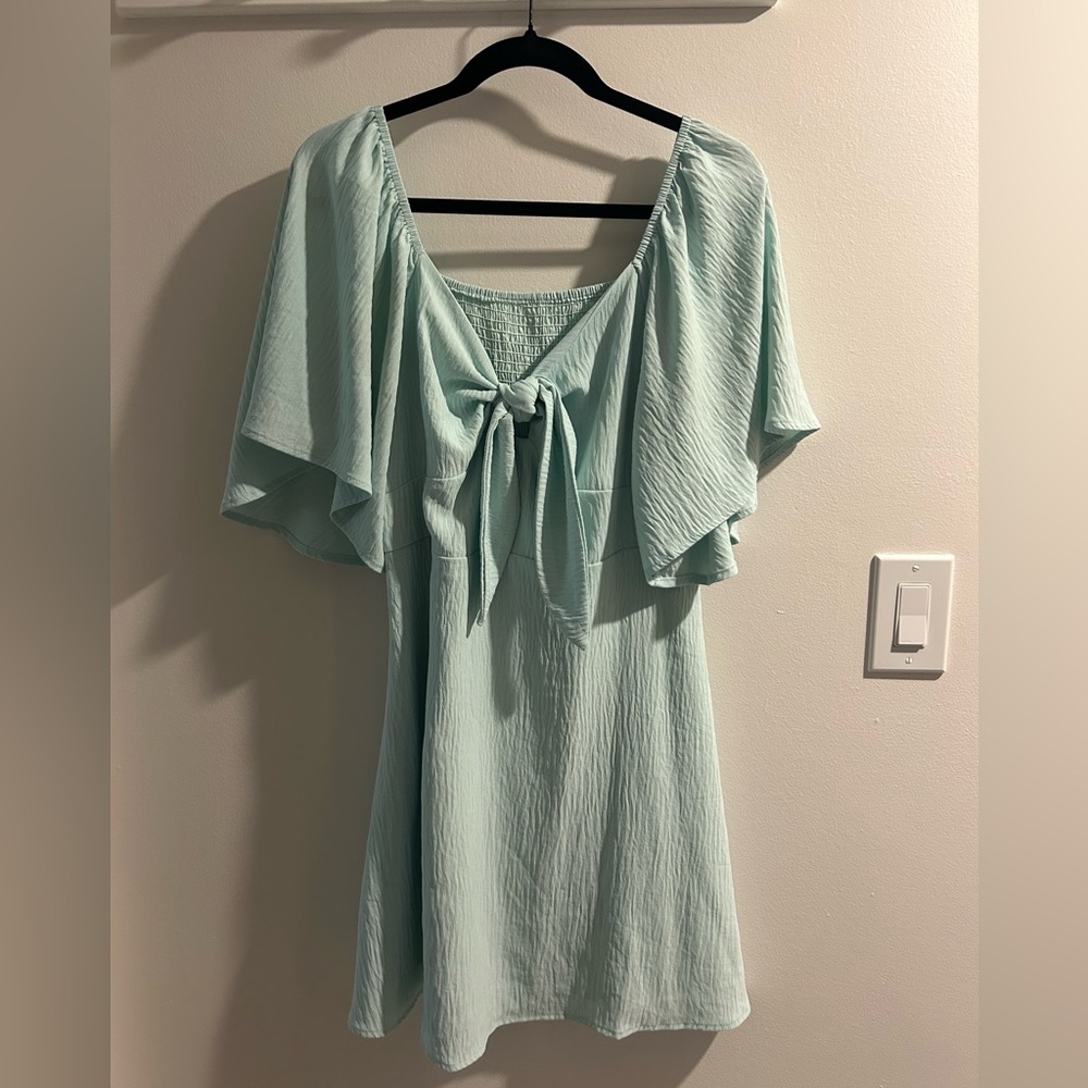 Light Blue Tie Front Smocked Dress
